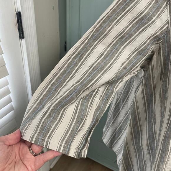 Bryn Walker Cowl Neck Tunic Womens Medium Linen Stripe Lagenlook Quiet Luxury - Picture 3 of 6